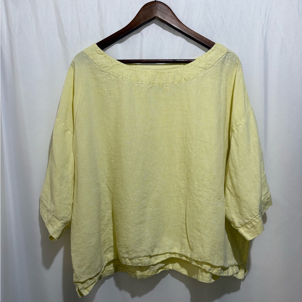 Pure Jill Linen Tunic Top Yellow 3/4 Sleeve Large Lightweight